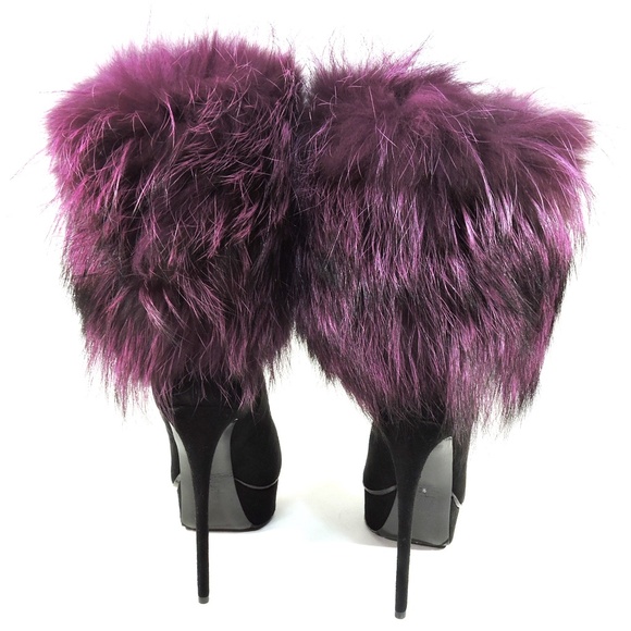 GIANMARCO LORENZI 🇮🇹 WOMEN'S BLACK SUEDE & FOX FUR FASHION BOOTIE - Picture 7 of 8